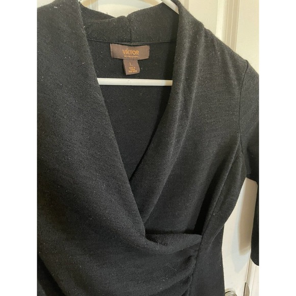 Victor Alfaro Womens XS Cowl V Neck Top Black 1/2 Sleeve Evening Blouse Shirt - Picture 3 of 7